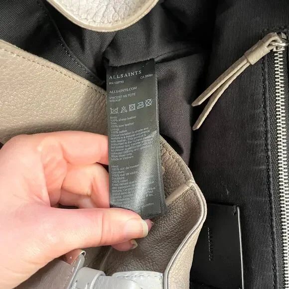 All Saints Taupe Leather Hobo Bag Shoulder Purse - Picture 11 of 15